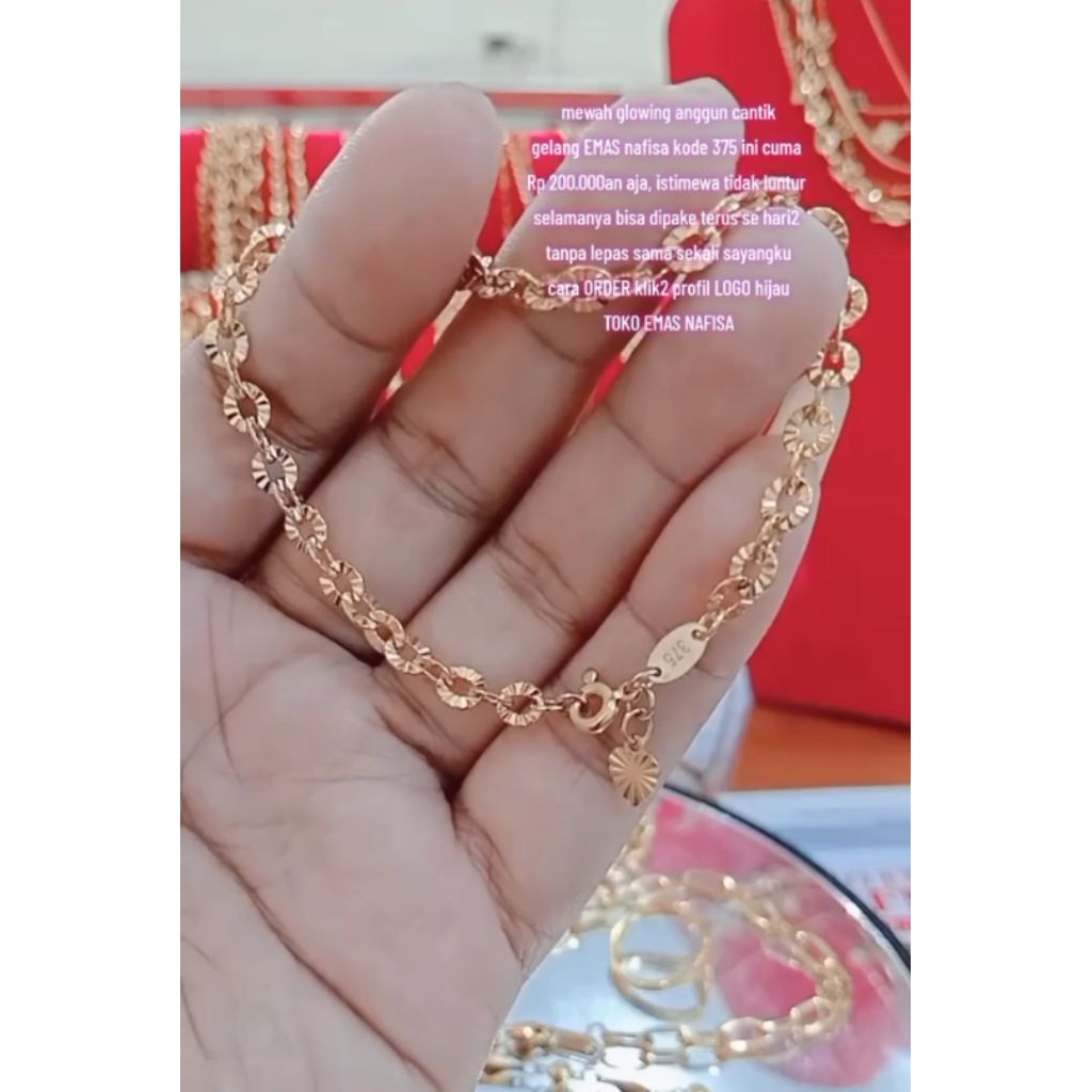 no.1_Gelang Nori ukir emas nafisa kode 375 capit donat kcl spr glowing anggun cantik tidak luntur se