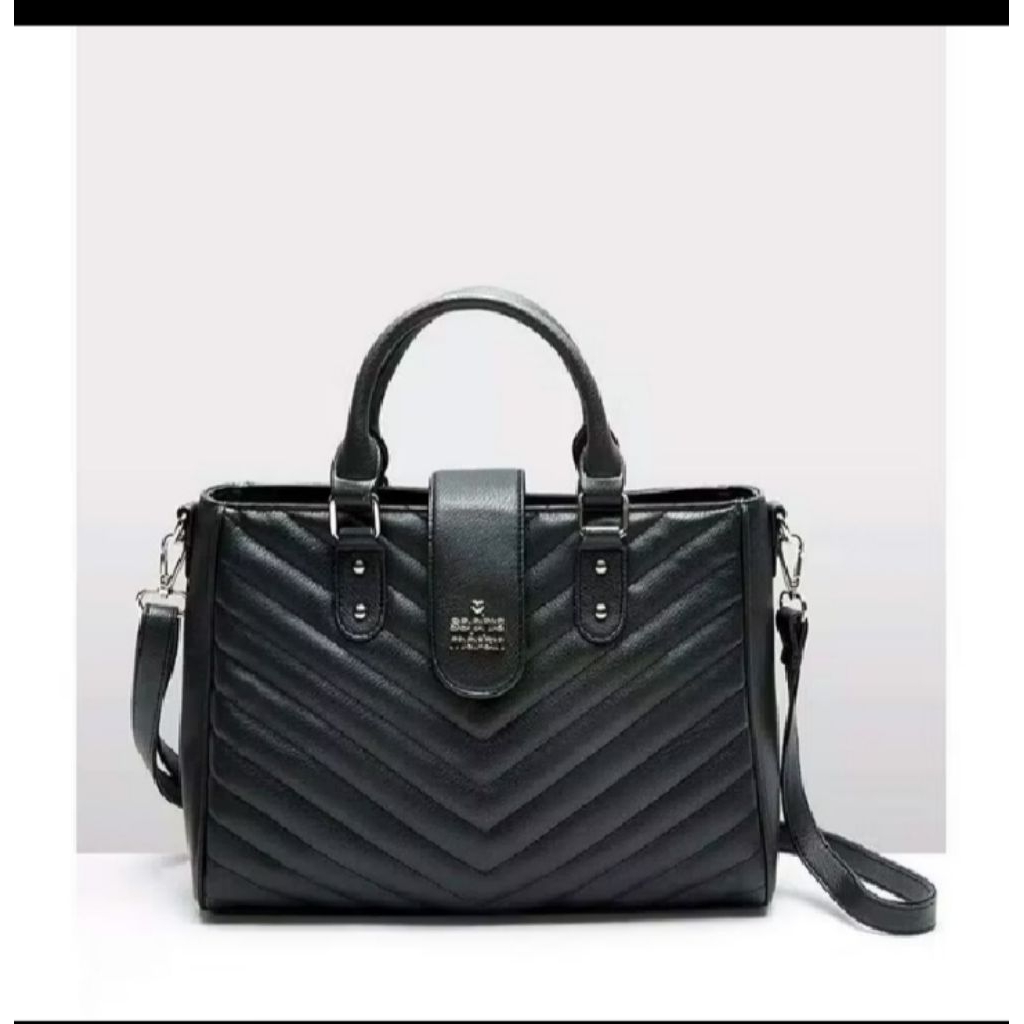 Tas Selempang Wanita Sophie Martin Paris - Desain Quilting, Kulit Sintetis, Warna Hitam