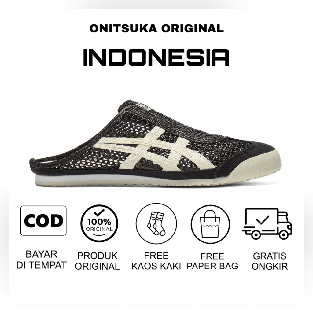 Sepatu Onitsuka Tiger Mexico 66 Sabot Black White / Sepatu Pria/ Sepatu Wanita/ Sneakers Unisex