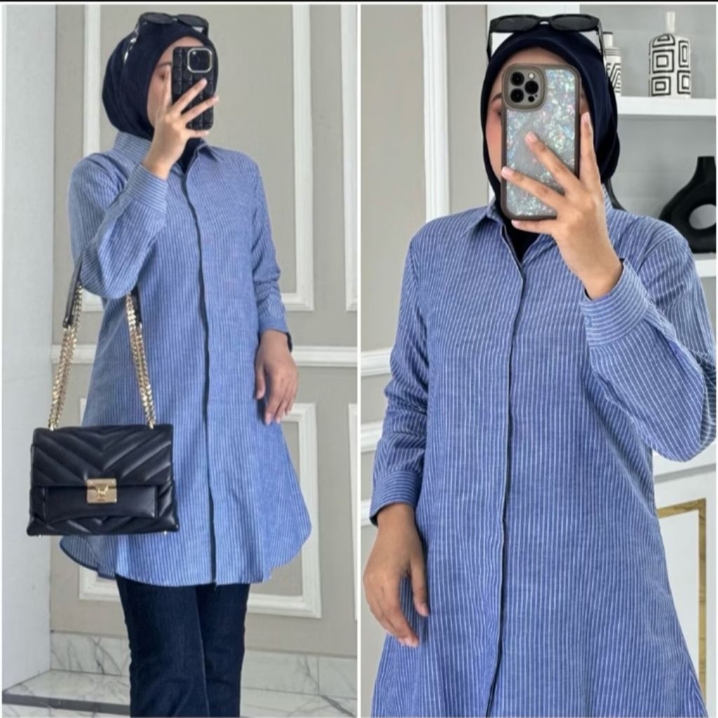 SALWA TUNIK MOTIF SALUR BAHAN KATUN POLY PREMIUM