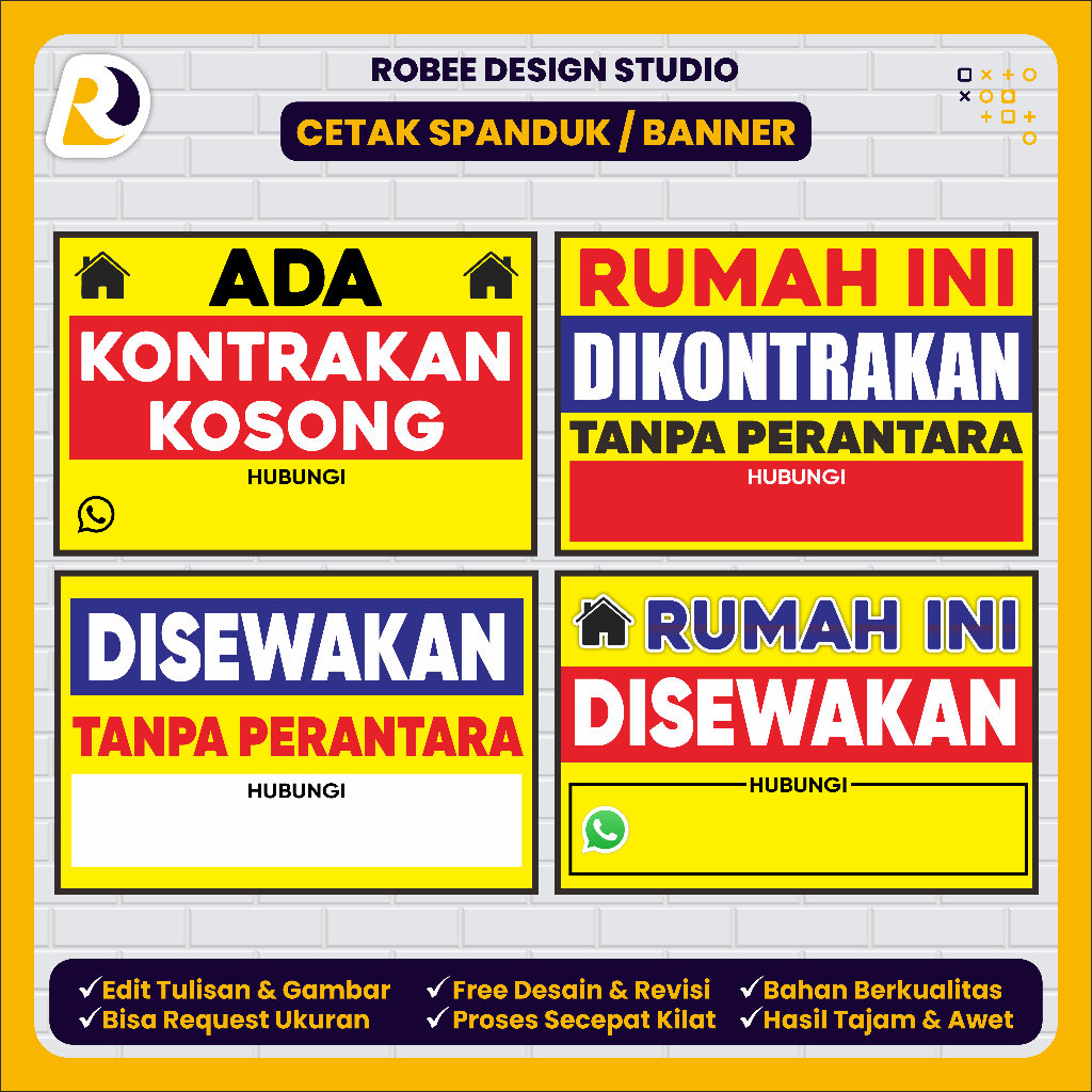 Spanduk Banner Kontrakan Kosong / Rumah ini Diswakan Dikontrakan