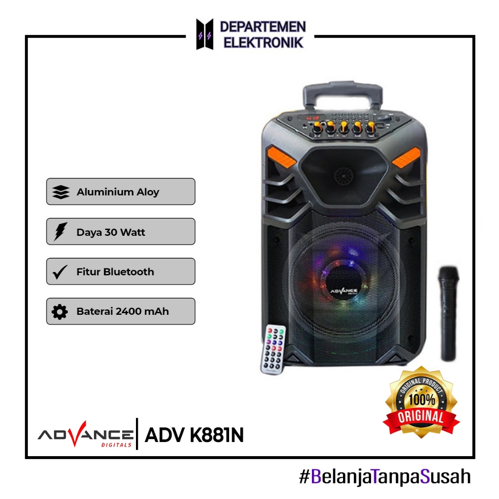SPEAKER ADVANCE K881N BLUETOOTH 8" PORTABLE ADVANCE
