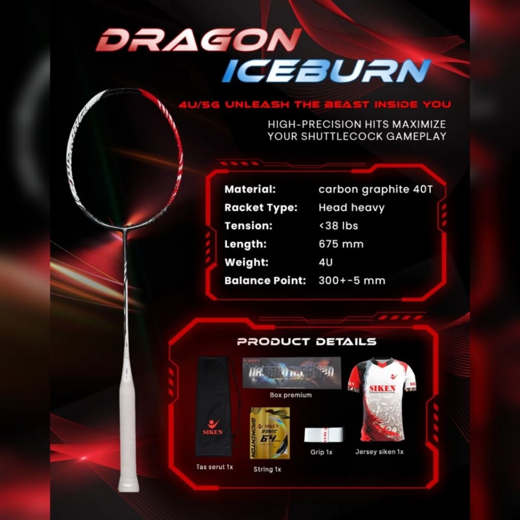 Raket Badminton Siken DRAGON ICEBURN / Raket Bulutangkis Dragon Iceburn Siken Original