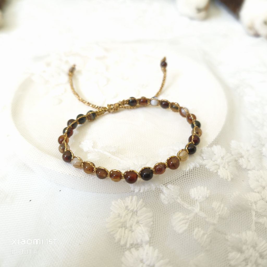 BRACELET SMOKEY BROWN STONES AGATE TALI SAMAPURA