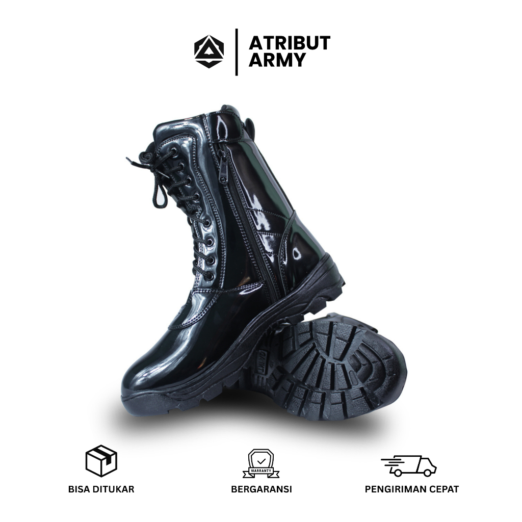 Sepatu PDL TNI AD Kilap Hitam Glosy Kulit Synthetic Security Satpam Polisi Banser Sepatu Boots Pria 