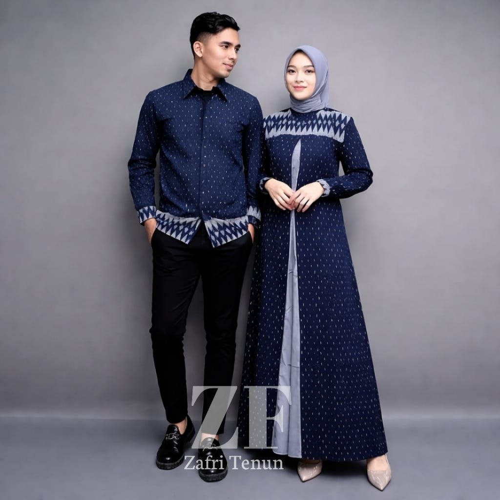 BAJU TENUN COUPLE DRESS LATIFA NAVI ABAYA GAMIS COUPLE PASANGAN KONDANGAN BAJU SERAGAM KELUARGA