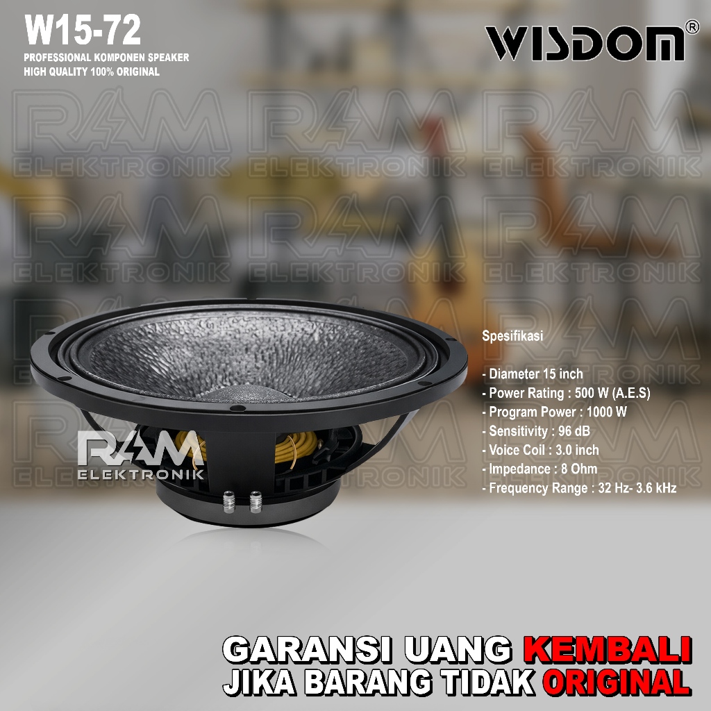 Komponen Speaker 15 Inch WISDOM W15-72 / W1572 / W 15 72 Original