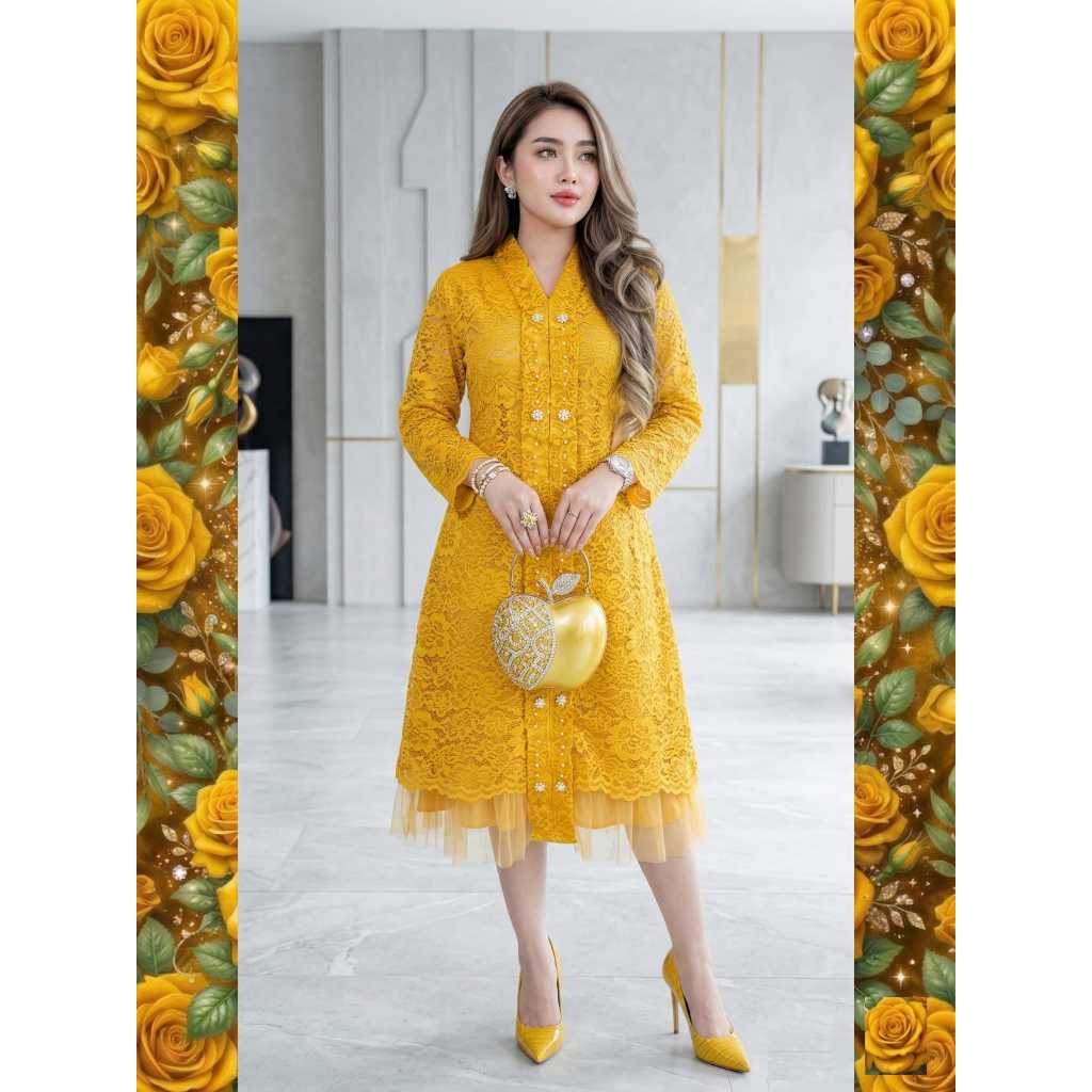 0605 Dress Kartini Semi Prancis Model Trendi Elegan/Dress Wanita Brukat/Brokat/Tebal/Real Pict