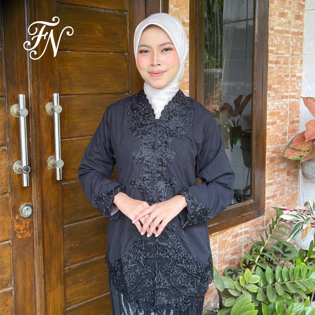 Kebaya Encim Polos Modern Warna Hitam Bahan Katun Premium Pakaian Wanita Lengan Panjang