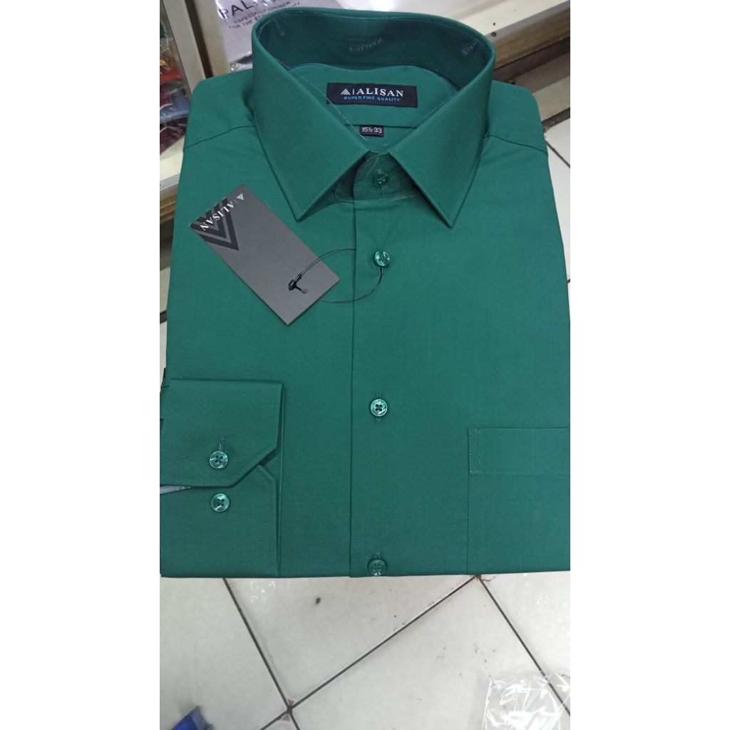 Kemeja Alisan pria Hijau botol 1 & Hijau botol 2 Lengan panjang size :14-17,5