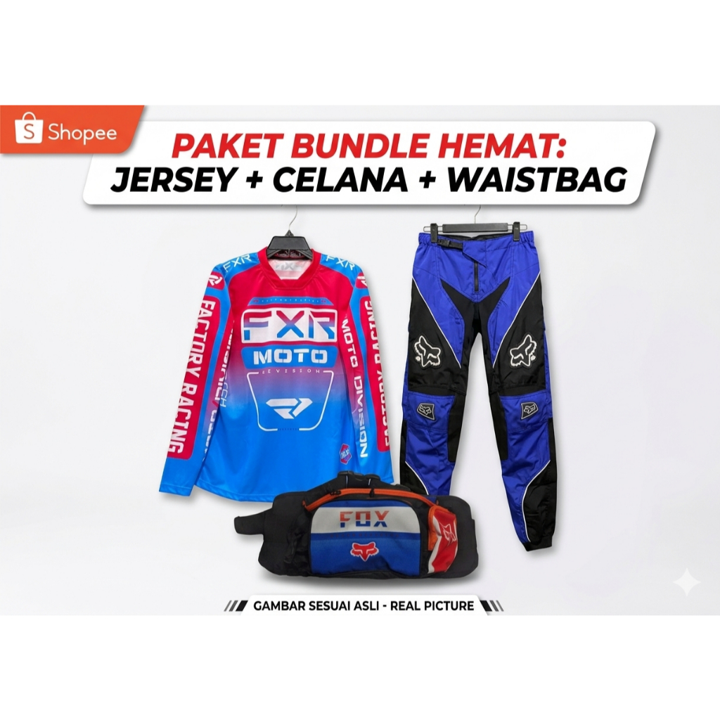 SETELAN BAJU JERSEY SET PAKET BAJU CELANA DAN WAITSBAG TRAIL MOTOCROSS TRABAS RACING ADVENTURE