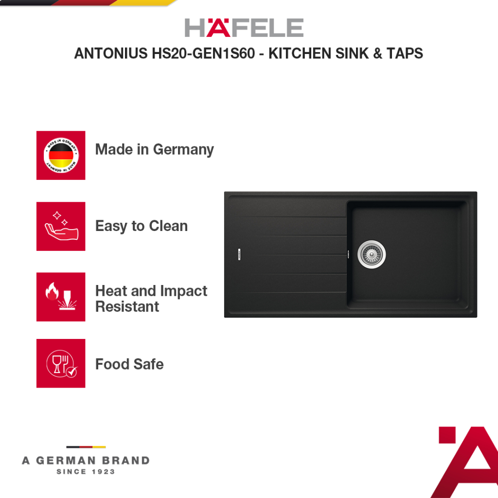 Hafele Granite Sink Balaton Hitam - Bak Washtafel Cuci Piring Granit Black