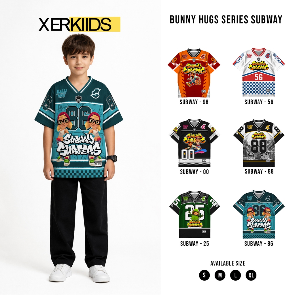 XERKIIDS Jersey Anak Subway Surfers Number 88 Rugby NFL Full Printing Casual Vintage Dryfit Brazil