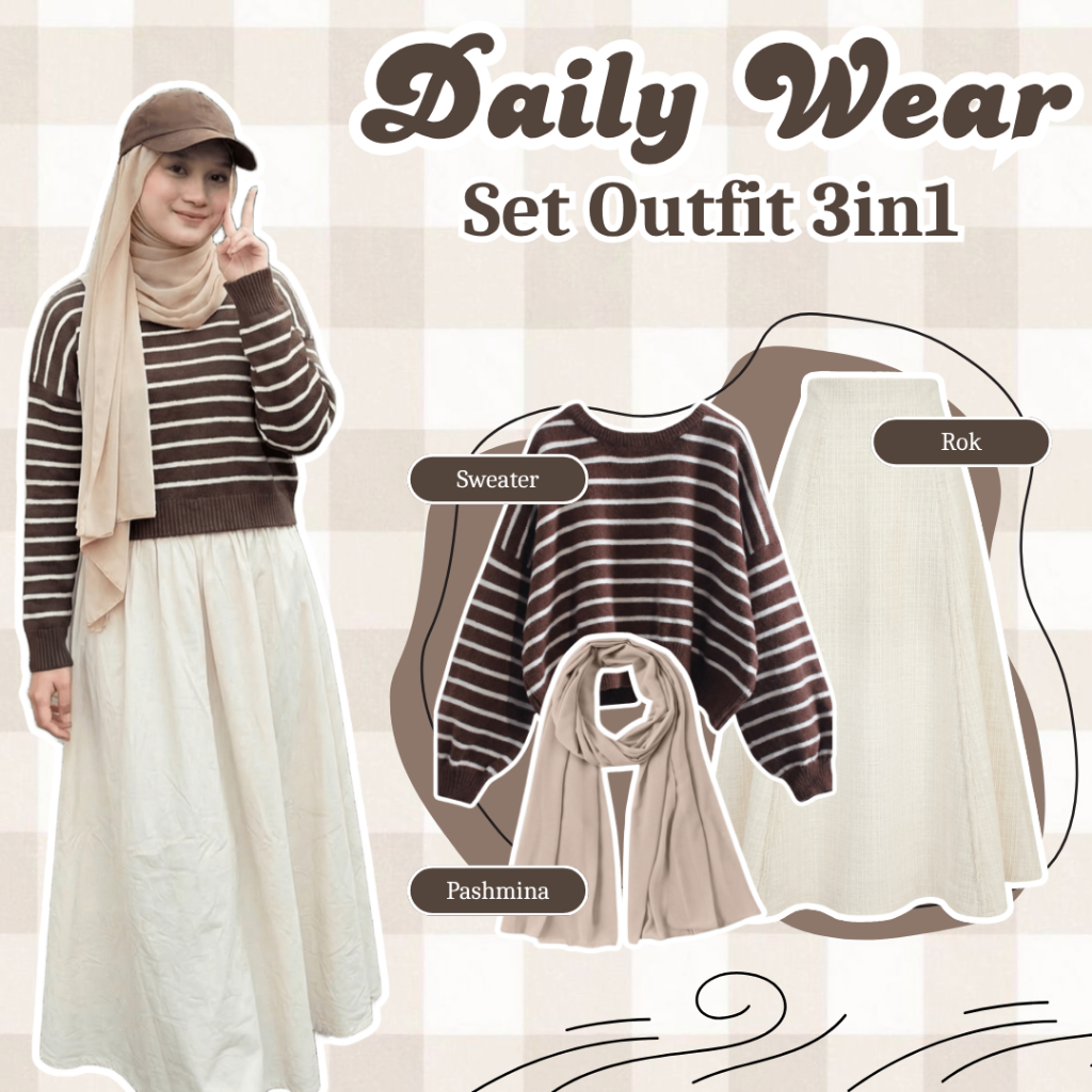 One Set Wanita Remaja | Sweater, Rok Mayung, Pashmina | Outfit Hijab, Setelan Outfit Wanita, OOTD