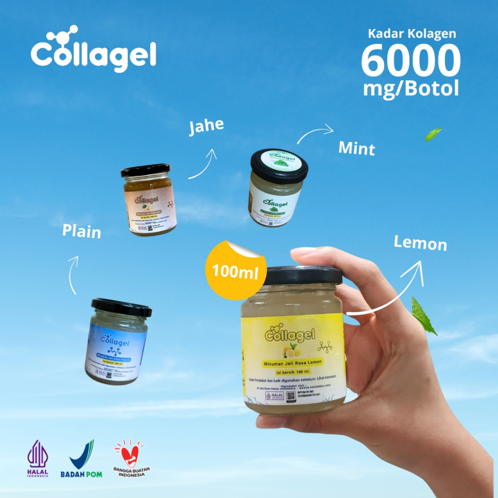 Collagel | Jar Kaca Hydrolyzed Collagen 100ml | Minuman Collagen Halal