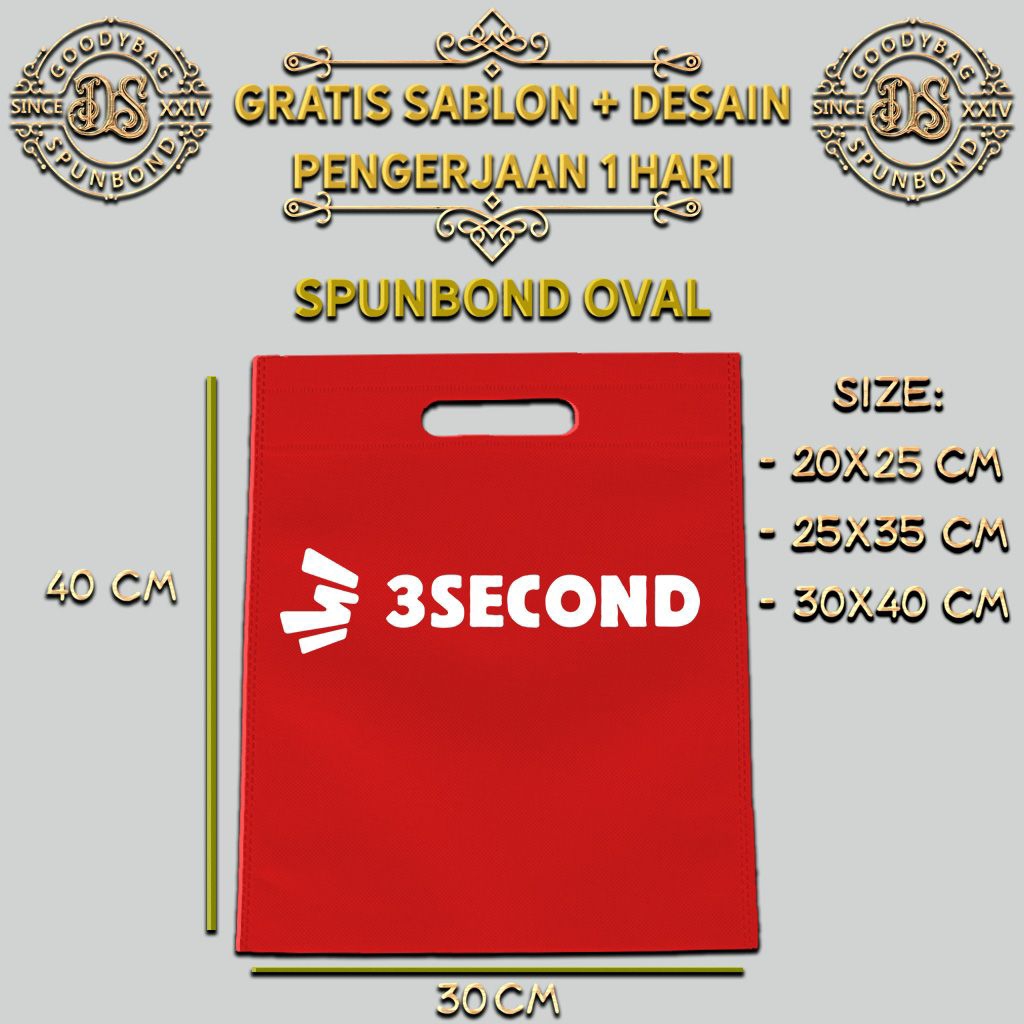 goody bag / tas spunbond / spunbond 30x40 oval / tas sablon / tas custom / totebag / godiebag / dist