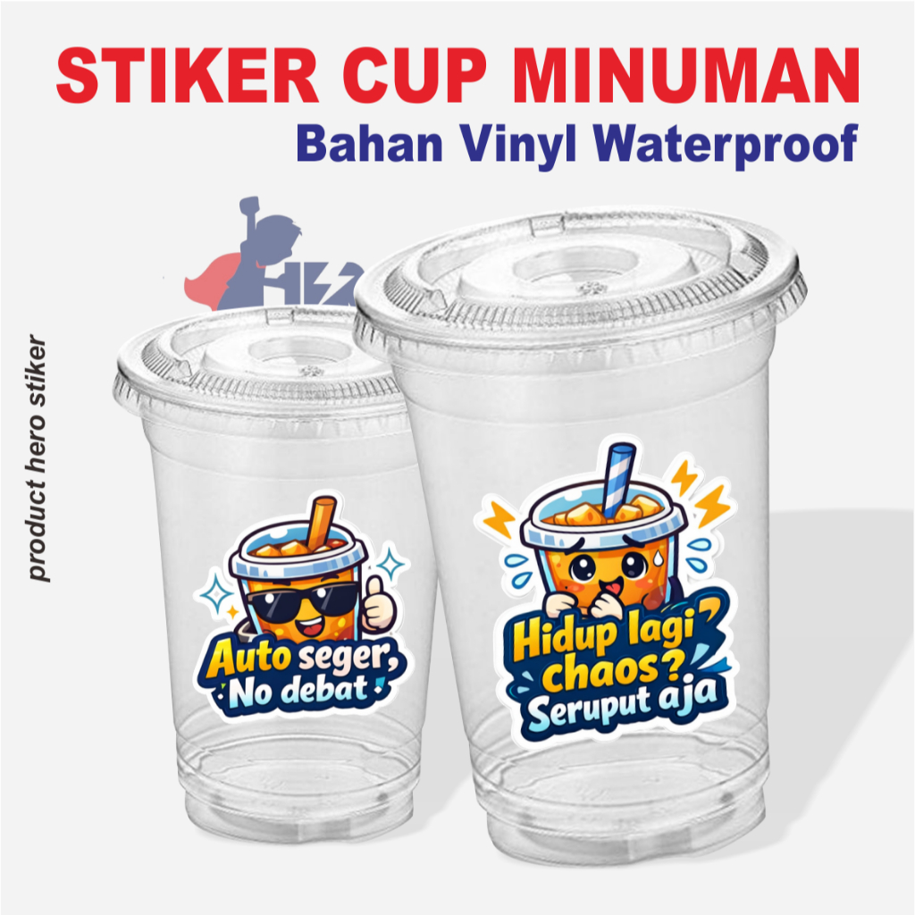 Stiker Cup Minuman Lucu Vinyl Waterproof | Sticker Boba Kopi Kata-Kata Aesthetic | Label Gelas Plast