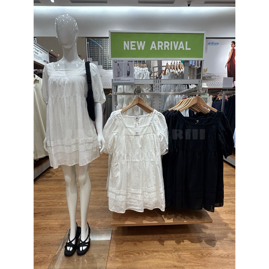 Gaun Mini Katun Dobby Lengan Pendek WOMEN UNIQLO