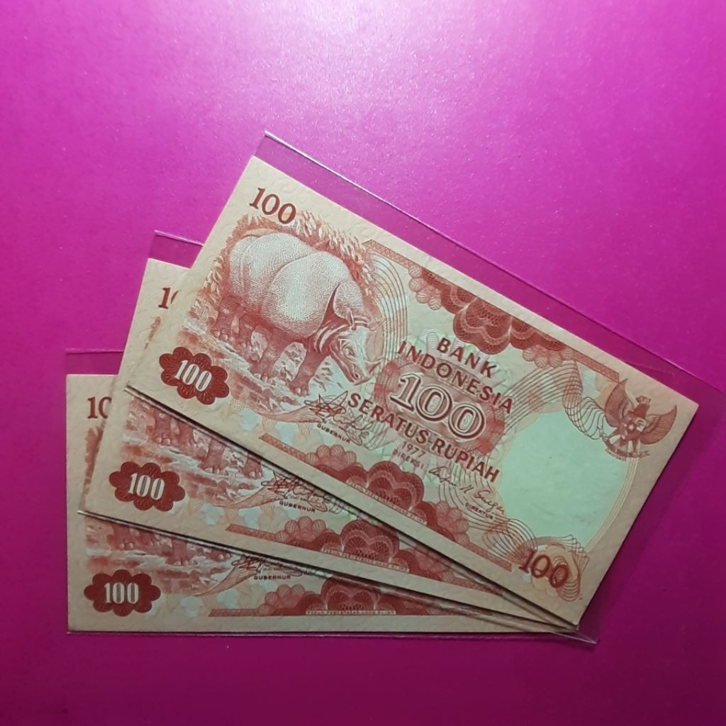 uang kuno 100 rupiah badak tahun 1977