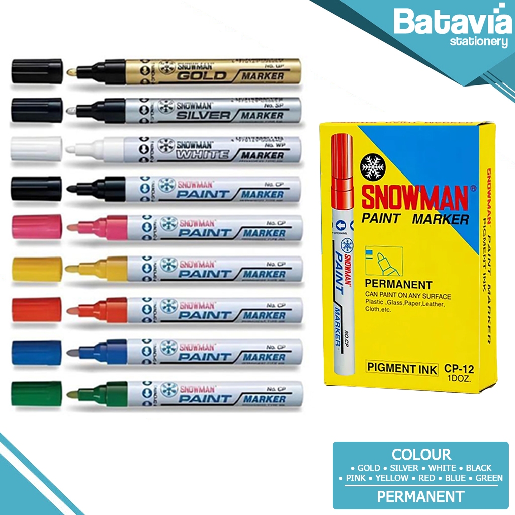 SPIDOL SNOWMAN PAINT MARKER PERMANEN 1 LUSIN BIRU|MERAH|KUNING|HIJAU|PINK|HITAM|PUTIH|SILVER|GOLD