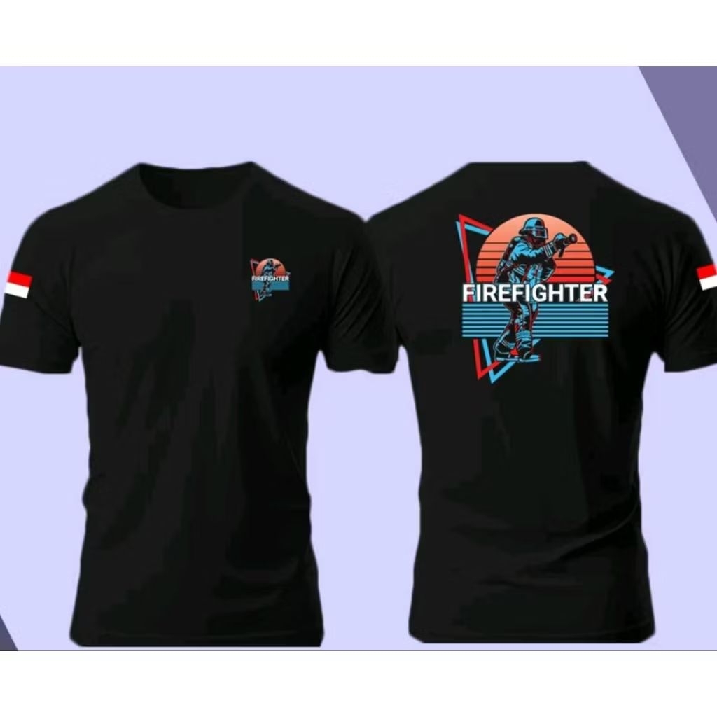 Kaos T-Shirt Basic Hitam FIREFIGHTER Desain Taktikal Baju Distro Ukuran S M L XL