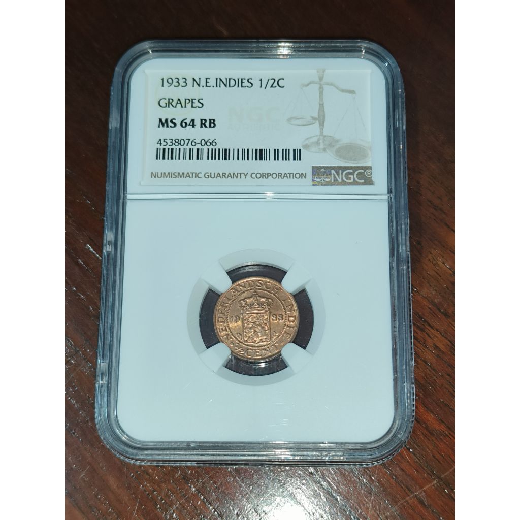 NGC KOIN NETHERLANDS EAST INDIES 1/2 CENT GRAPES 1933 NGC MS 64 RB 4538076066