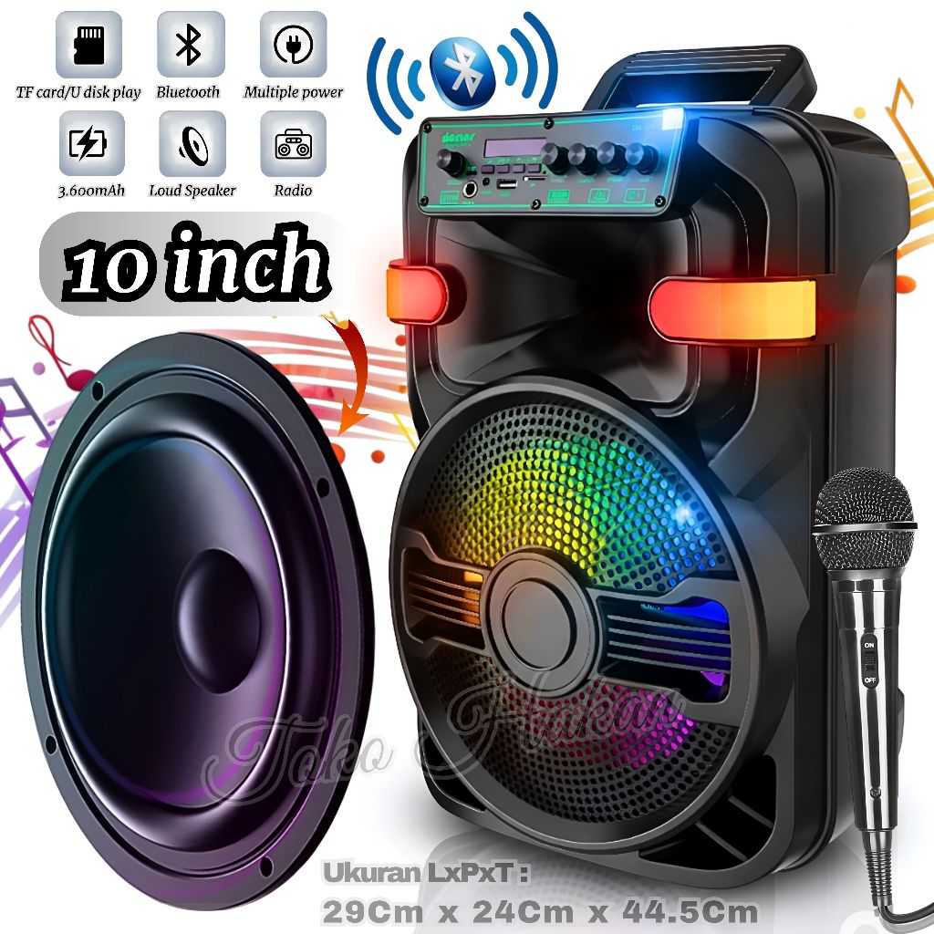Speaker Bluetooth Bass DORRAS DS-1001 Free Mic Wireless Karaoke / Mic Kabel + Speaker Karaoke 10.5 I