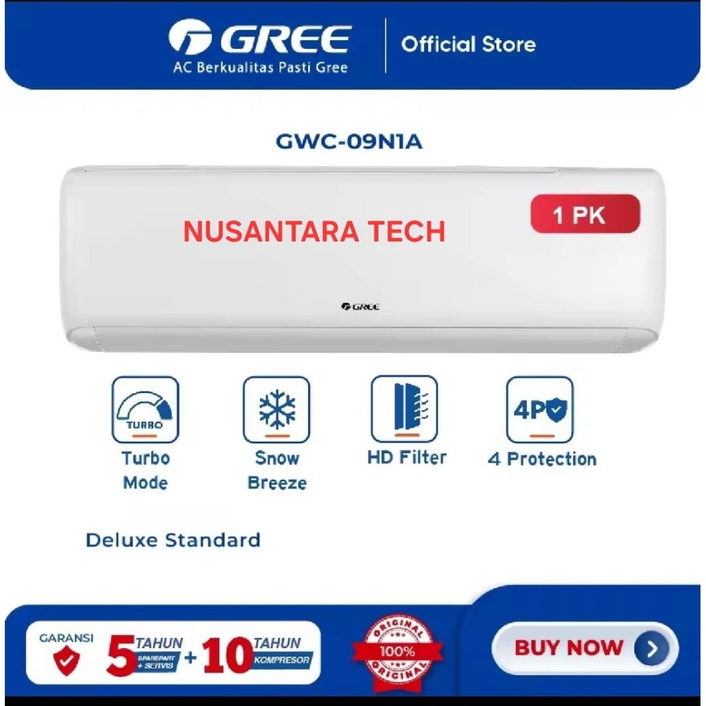 Ac gree standar 1pk deluxe gwc 09ni1
