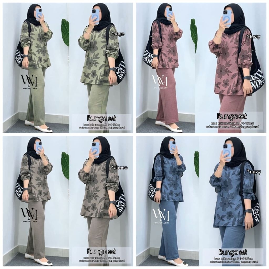 fuji bunga one set pants ori w&w tunik kaos knit premium daily set celana panjang cargo wanita celan