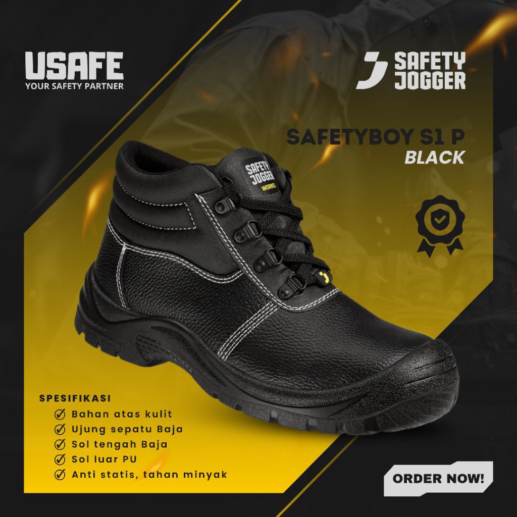 Sepatu Safety Jogger Safetyboy S1P Kulit Baja