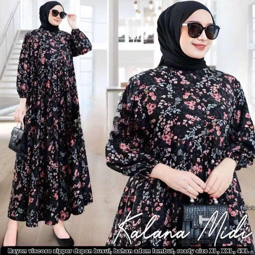GAMIS KATUN RAYON MOTIF BUNGA TERBARU // GAMIS WANITA DEWASA JUMBO LD 110-120
