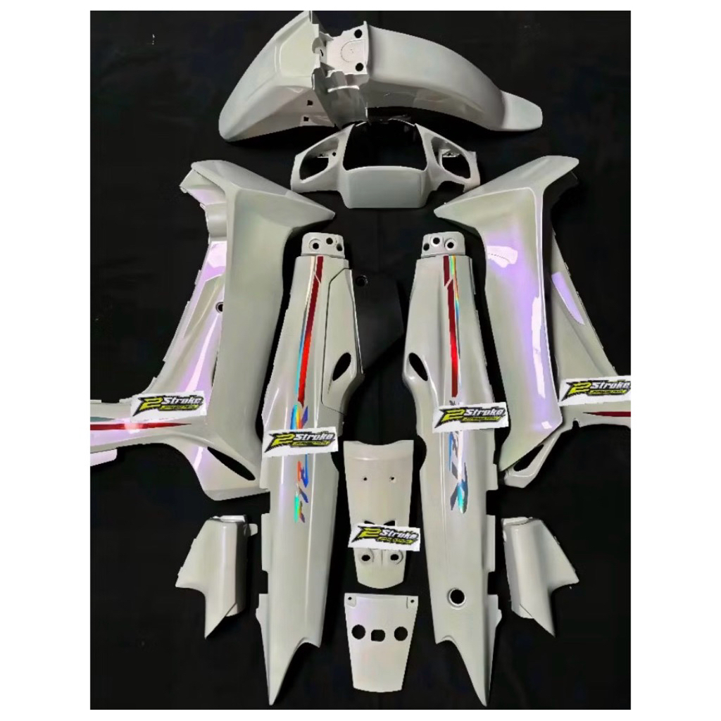 FULLSET BODY HALUS YAMAHA FIZ R VEGA R LAMA WARNA PUTIH LEMBAYUNG UNGU SET STRIPING