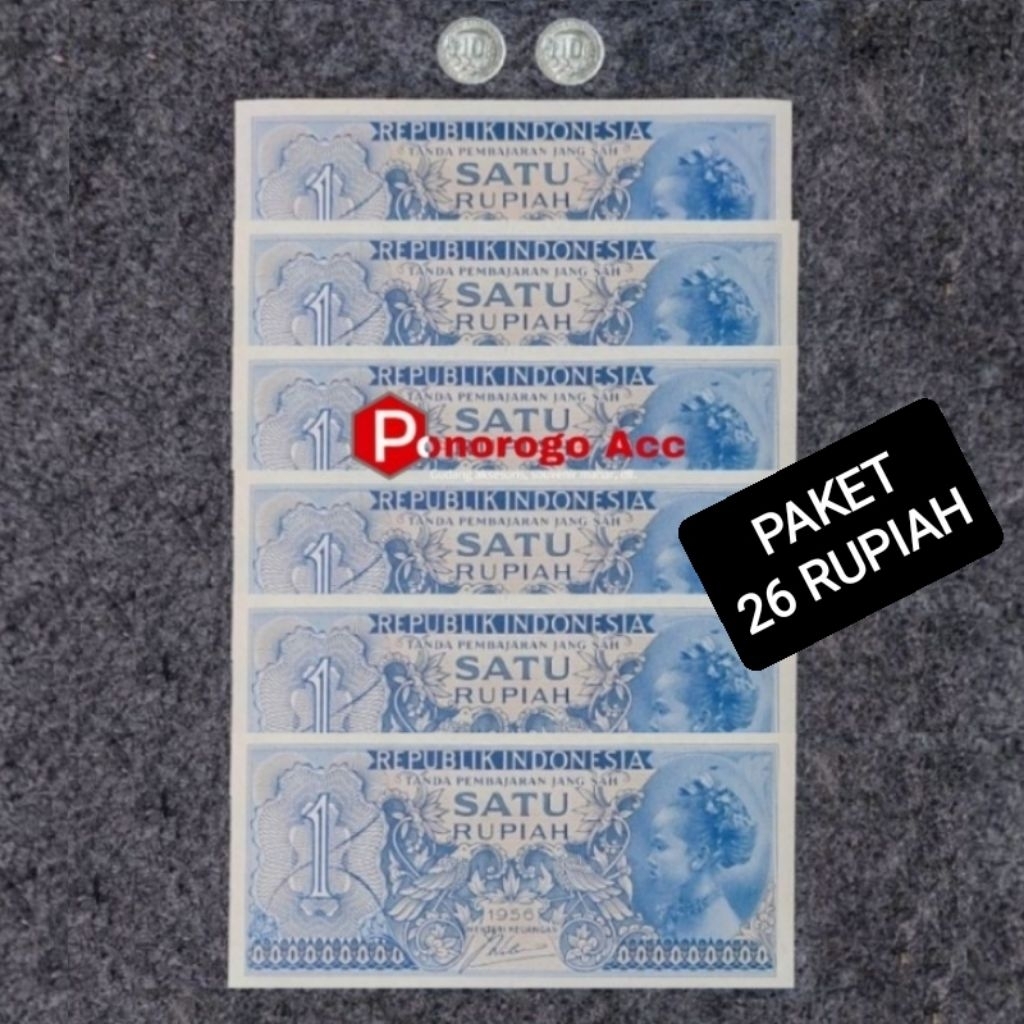 (BAGUS&BARU) Paket uang kuno 26 rupiah kertas dan koin asli Indonesia 1 rupiah suku bangsa th 1956 d