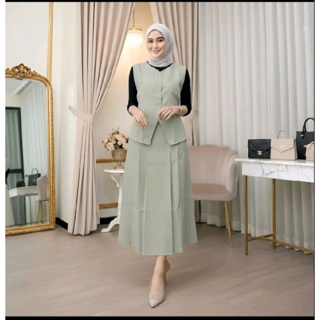 Setelan Vest Blazer dan Rok Vintage Korea Jumbo XXL