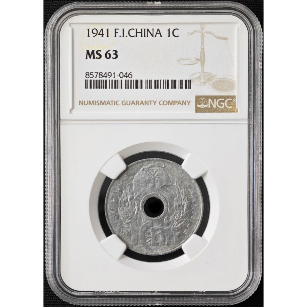 Koin French Indo China 1 Cent Tahun 1941 Graded NGC MS 63