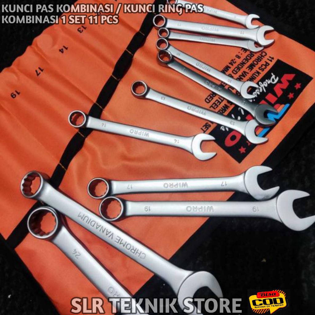 Kunci Ring Pas Kombinasi WIPRO 1 Set 11 pcs (8 - 24mm) Combination Wrench Satin