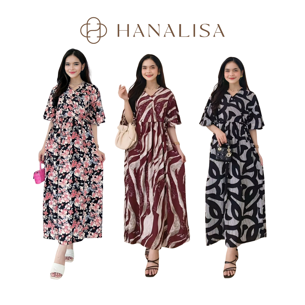 Hanalisa - Daster Rayon Wanita Kimono Busui Tali Satu Premium Jumbo Lengan Pendek Panjang Kekinian