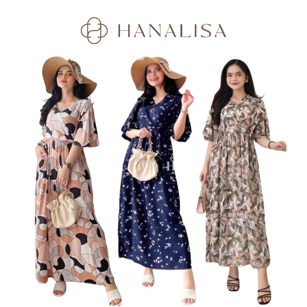 Hanalisa - Daster Kimono Rayon Busui Tali Satu Wanita Premium Jumbo Lengan Pendek Panjang Kekinian