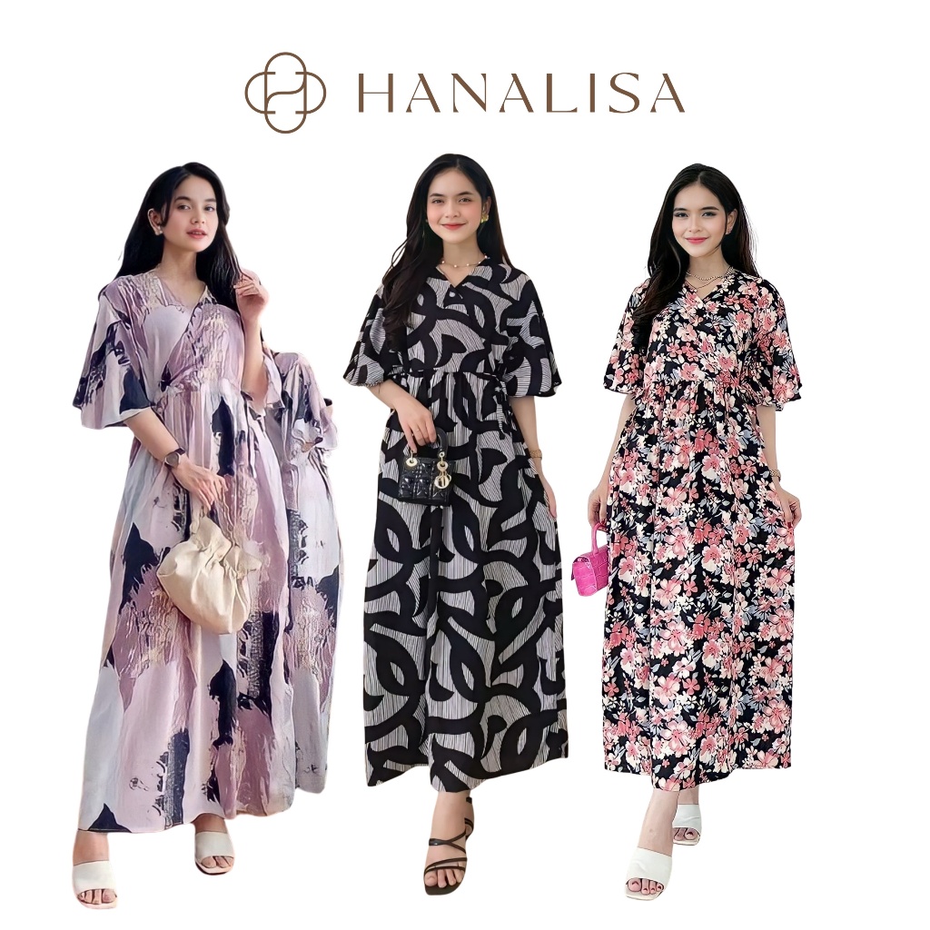 Hanalisa - Daster Kimono Busui Rayon Wanita Tali Satu Premium Jumbo Lengan Pendek Panjang Kekinian