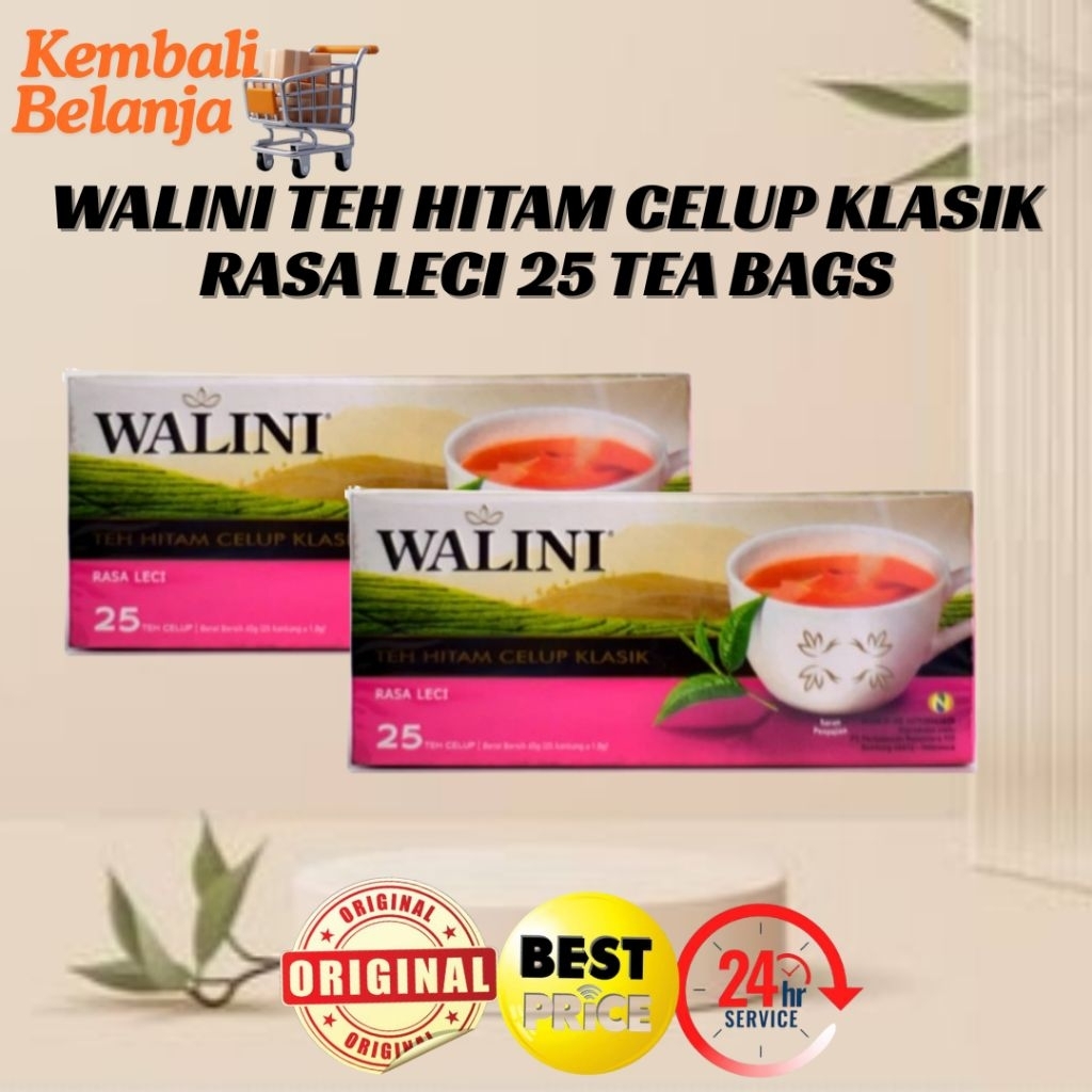 Walini Teh Hitam Celup Klasik Rasa Leci 25 Tea Bags/ Teh Hitam Walini Rasa Leci/ Teh Hitam Celup Wal