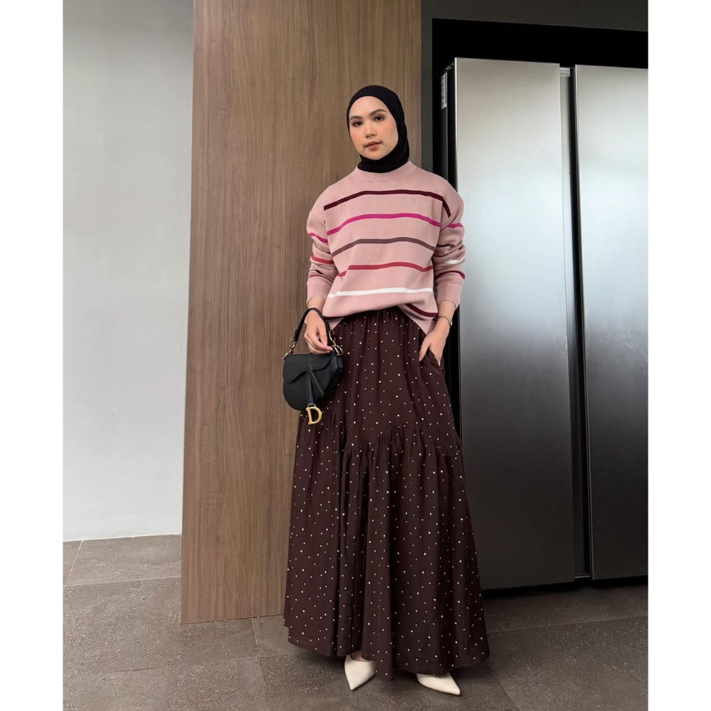 GONEGANI OFFICIAL - Rok Wanita Motif Polkadot Full Furing Bahan Tissue Linen Polka Skirt