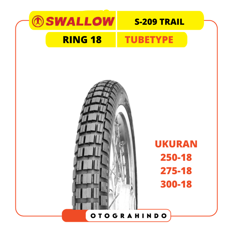 READY STOK BAN LUAR MOTOR SWALLOW S-209 TRAIL UKURAN 250 275 300 RING 18 TUBETYPE BAN MOTOR SEMI TRA
