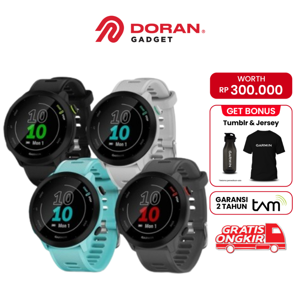 Garmin Forerunner FR 55 FR55 Black | White | Aqua | Monterra Grey - Garansi TAM 2 Tahun