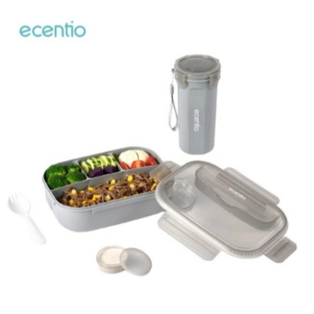 Set Lunch Box Kotak Makan Anti Tumpah ECENTIO Lunch Box 1200 ML + Botol 500 ML