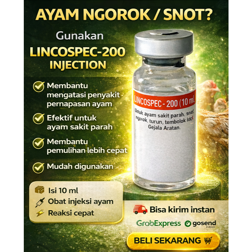 Lincospec ORIGINAL 200 - 10 Ml + Spuit Obat Ayam Sakit CRD Snot Pilek Cengkrek