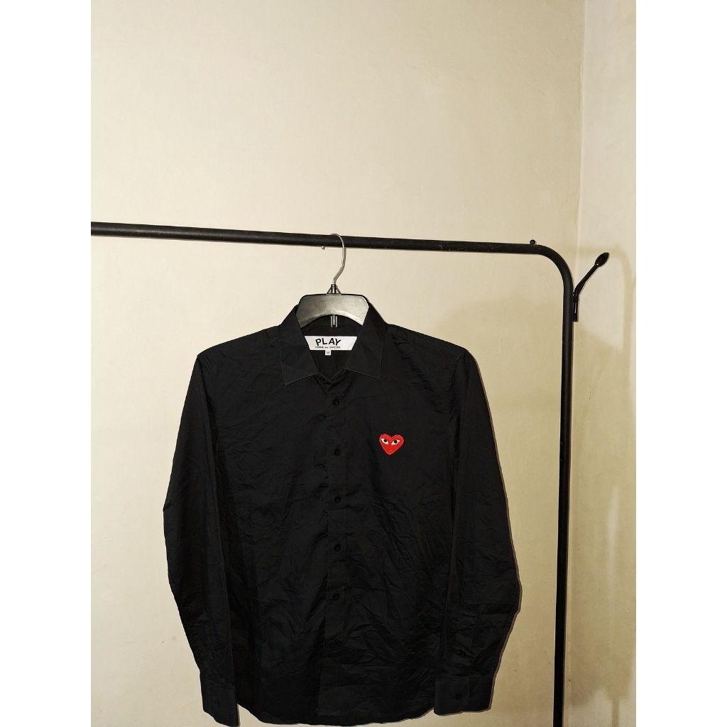 Kemeja CDG PLAY Hitam Pria Wanita Cotton Second Original