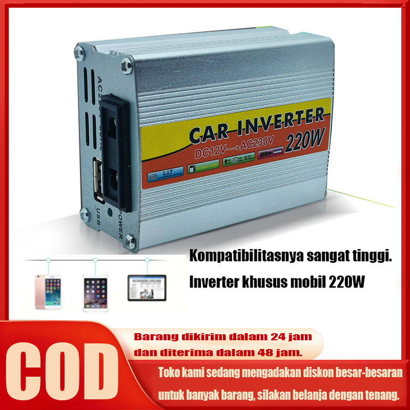 -COD- Power Inverter 220 Watt inverter 220W DC 12V ke AC 220V Perubah Arus Listrik DC to AC Lampu Ki