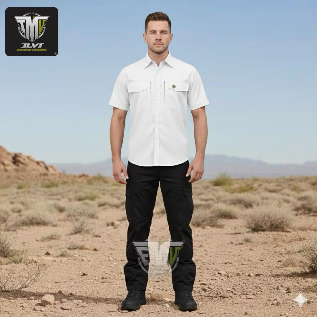 Kemeja M Tac Pria PDL Lapangan Outdoor Warna Putih Lengan Pendek