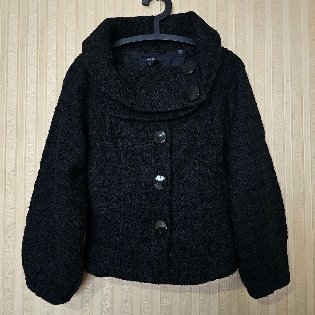 PreLVD wool coat byZR ori1000%,size S, likeNEW hitam pekat baru pakai1x, ld86cm pjg56cm