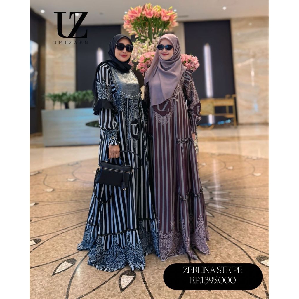 UMIZAEN || ZERLINA STRIPE - Dress Mewah - Dress Kondangan - Dress Elegant- Fashion Muslimah Syari - 